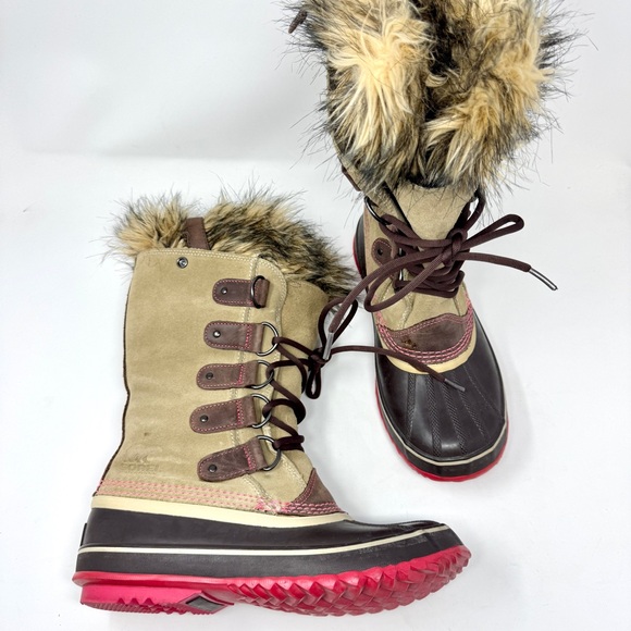 Sorel Shoes - SOREL Joan of Arctic Faux Fur Winter Boots Tan and Pink